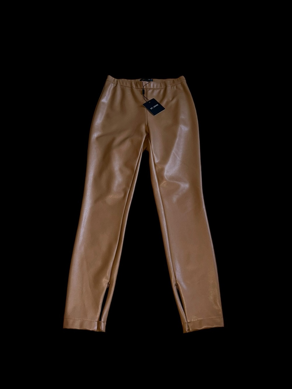 NWT St. John Carmel Brown Faux Leather High Waist Cigarette Slim Pull In Pant XS